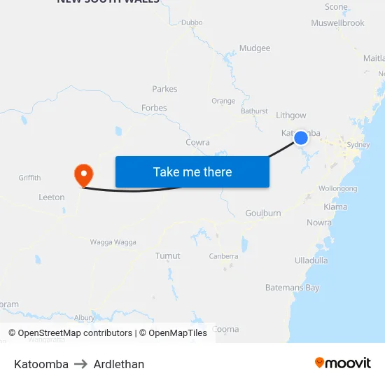 Katoomba to Ardlethan map
