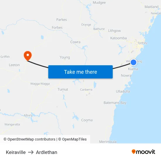 Keiraville to Ardlethan map