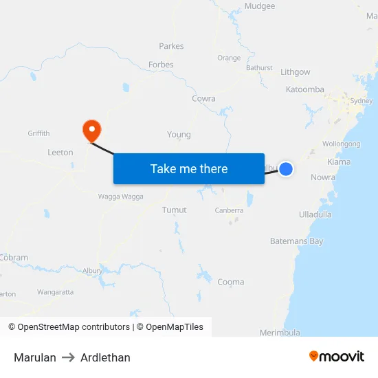 Marulan to Ardlethan map