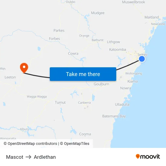 Mascot to Ardlethan map