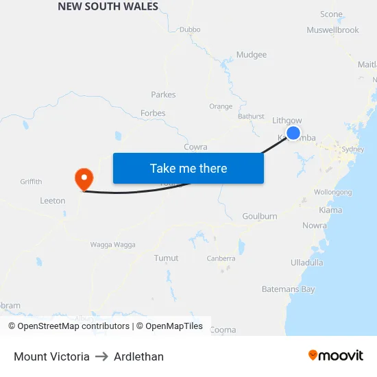 Mount Victoria to Ardlethan map