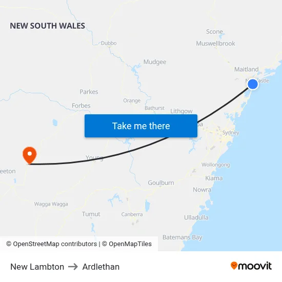 New Lambton to Ardlethan map