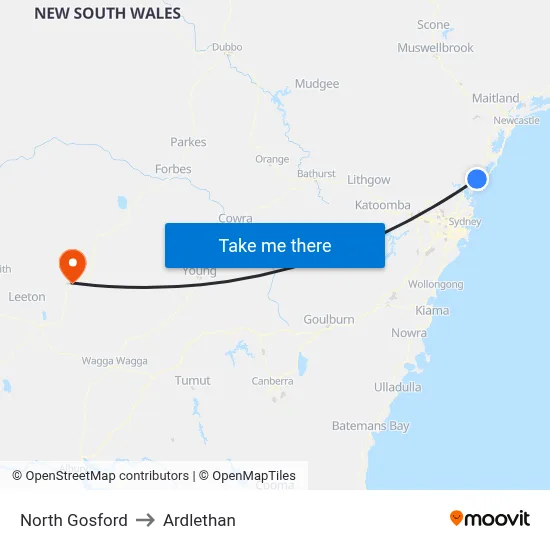 North Gosford to Ardlethan map