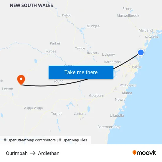 Ourimbah to Ardlethan map
