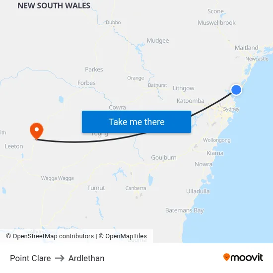 Point Clare to Ardlethan map