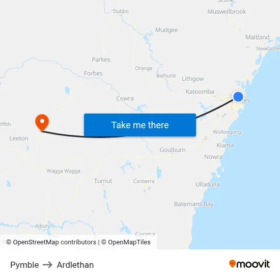 Pymble to Ardlethan map