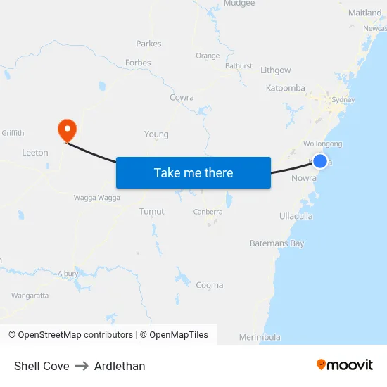 Shell Cove to Ardlethan map