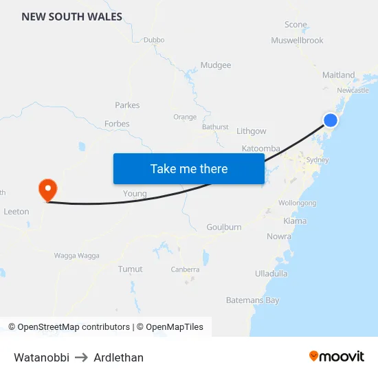 Watanobbi to Ardlethan map