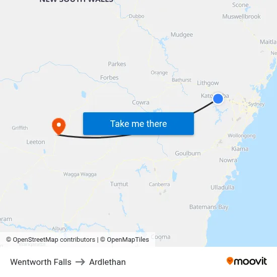 Wentworth Falls to Ardlethan map