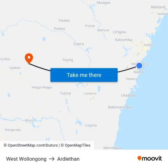 West Wollongong to Ardlethan map