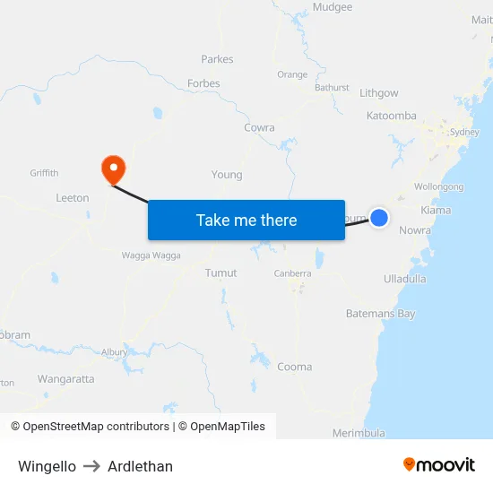 Wingello to Ardlethan map