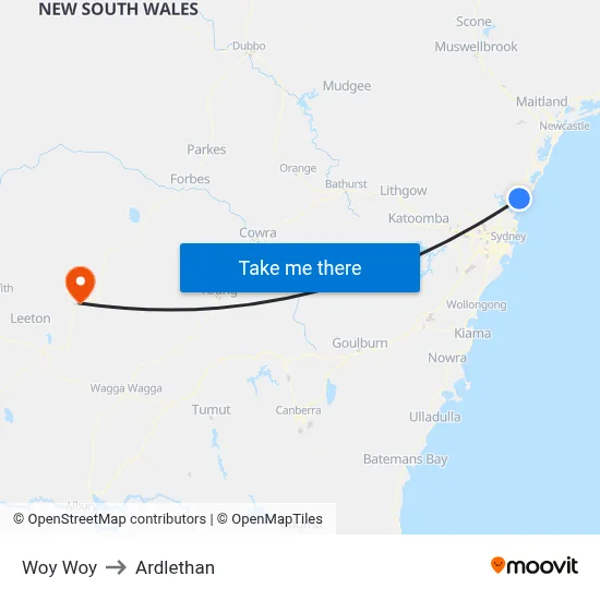 Woy Woy to Ardlethan map