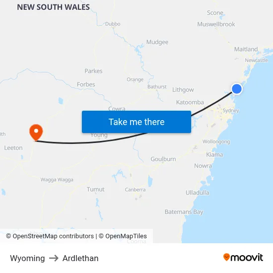Wyoming to Ardlethan map