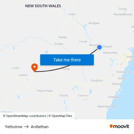 Yetholme to Ardlethan map