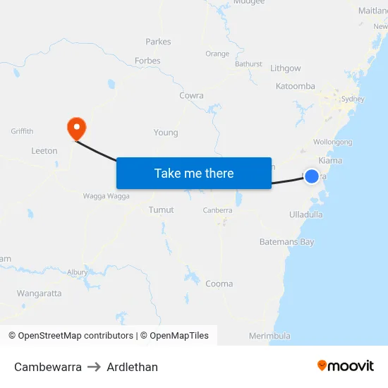Cambewarra to Ardlethan map