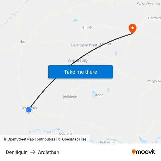 Deniliquin to Ardlethan map