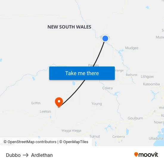 Dubbo to Ardlethan map