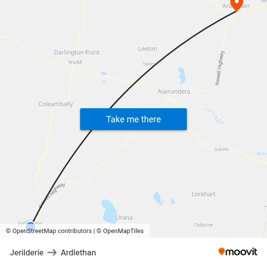 Jerilderie to Ardlethan map