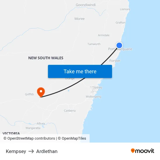 Kempsey to Ardlethan map