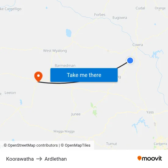 Koorawatha to Ardlethan map