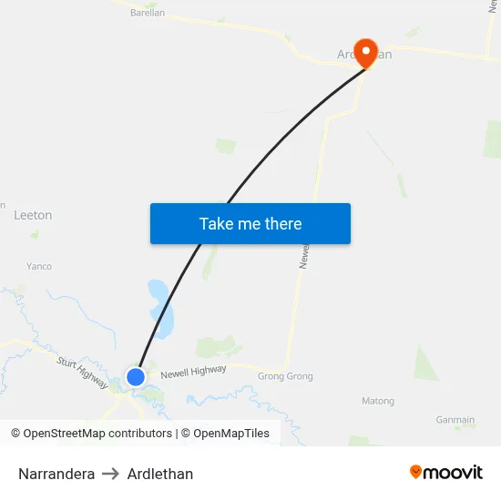 Narrandera to Ardlethan map