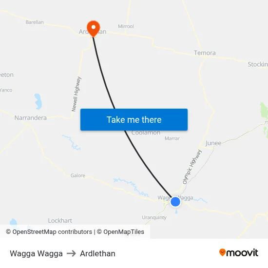 Wagga Wagga to Ardlethan map