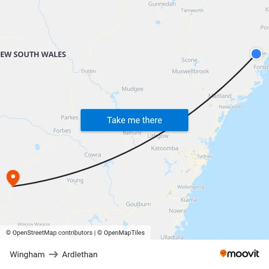 Wingham to Ardlethan map