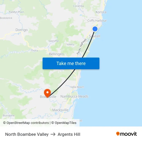 North Boambee Valley to Argents Hill map