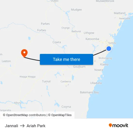Jannali to Ariah Park map