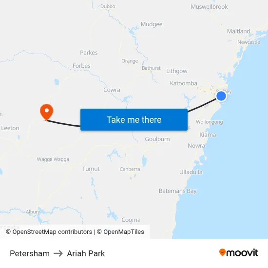 Petersham to Ariah Park map