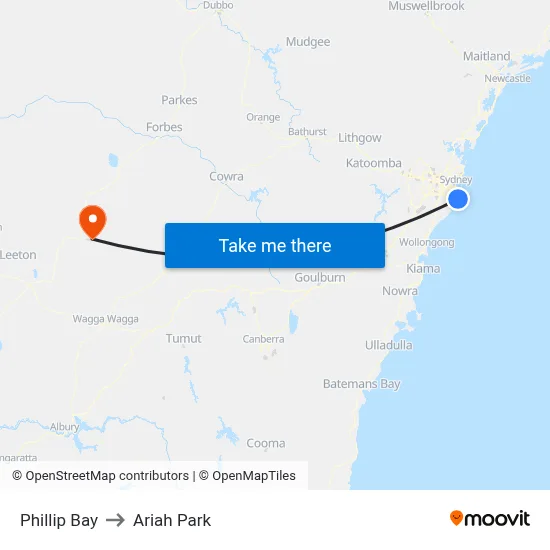 Phillip Bay to Ariah Park map