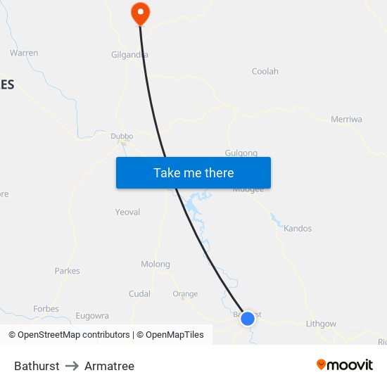 Bathurst to Armatree map