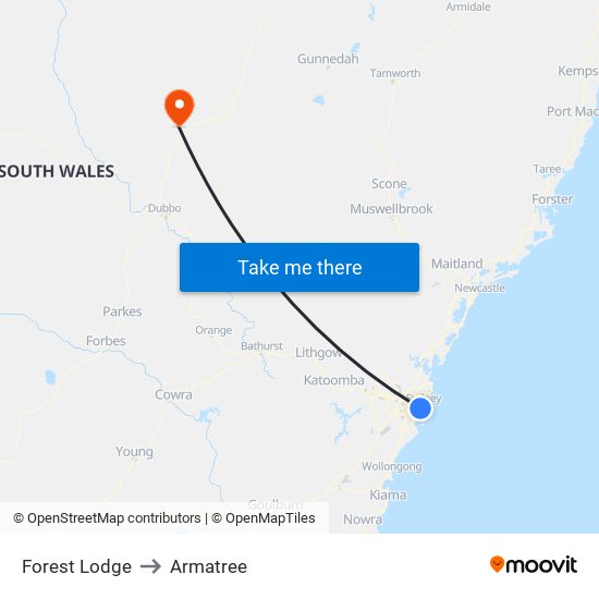 Forest Lodge to Armatree map