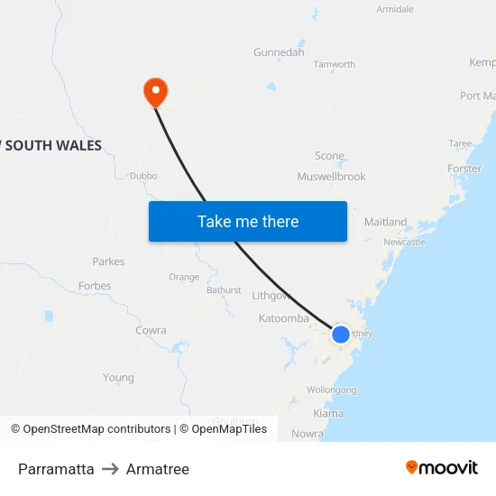 Parramatta to Armatree map