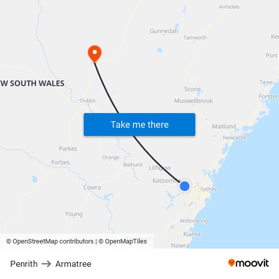 Penrith to Armatree map