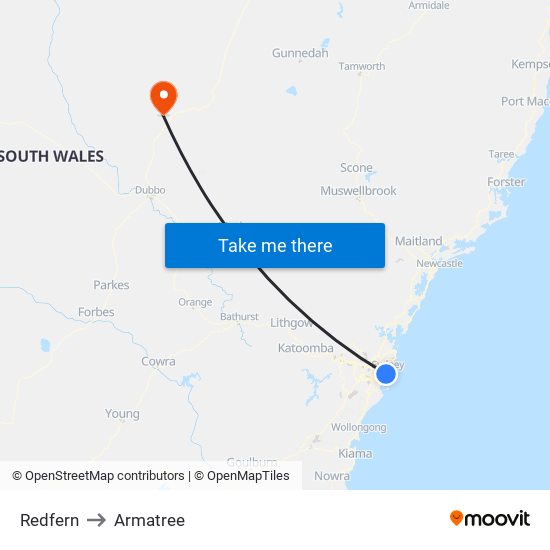 Redfern to Armatree map