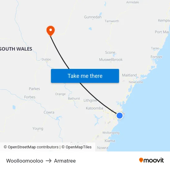 Woolloomooloo to Armatree map