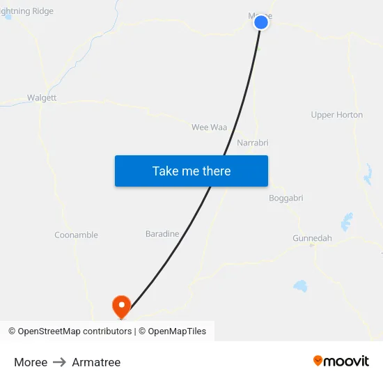 Moree to Armatree map