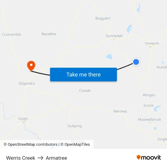 Werris Creek to Armatree map
