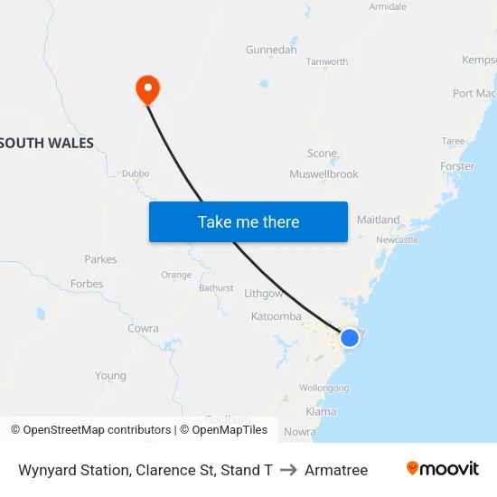 Wynyard Station, Clarence St, Stand T to Armatree map