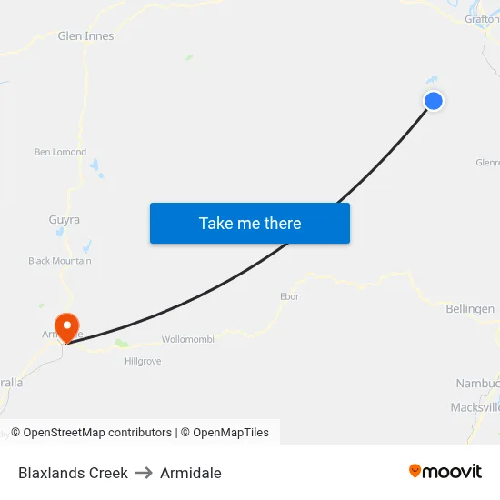 Blaxlands Creek to Armidale map