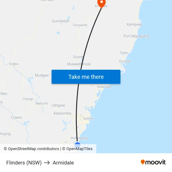 Flinders (NSW) to Armidale map