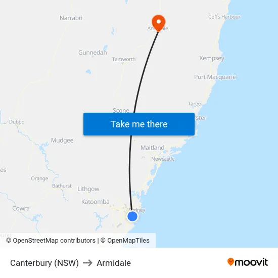 Canterbury (NSW) to Armidale map