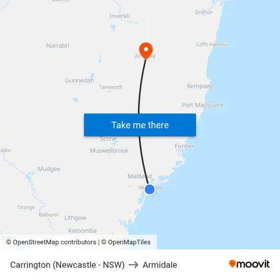 Carrington (Newcastle - NSW) to Armidale map