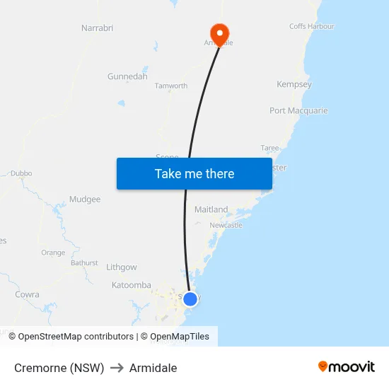 Cremorne (NSW) to Armidale map