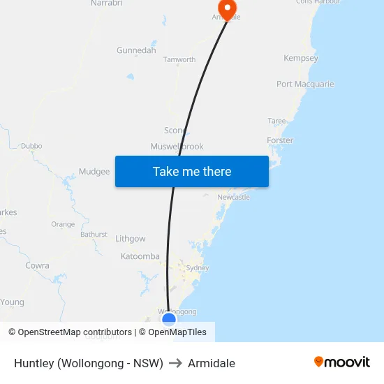 Huntley (Wollongong - NSW) to Armidale map