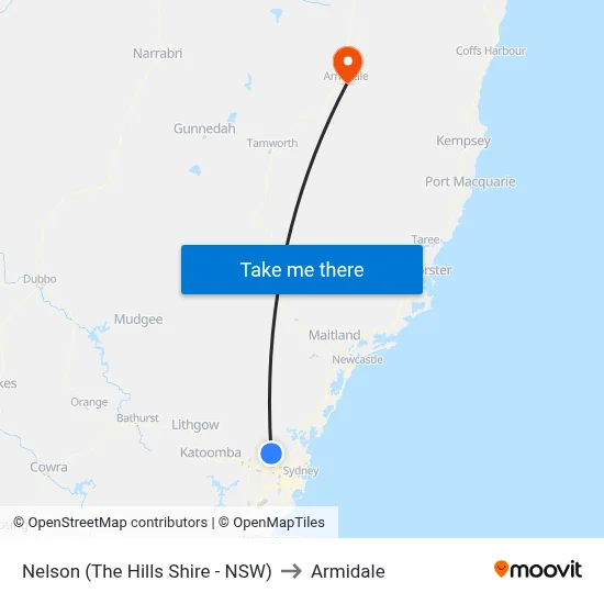 Nelson (The Hills Shire - NSW) to Armidale map