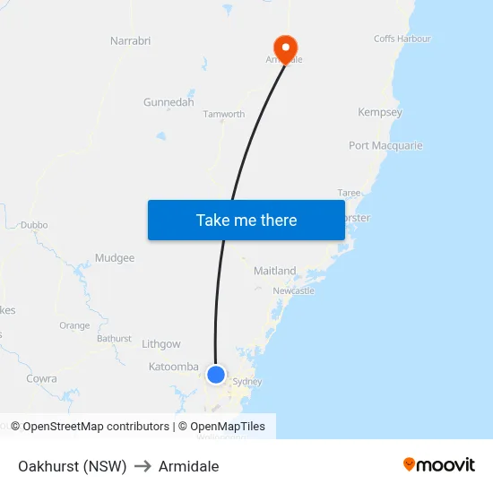 Oakhurst (NSW) to Armidale map