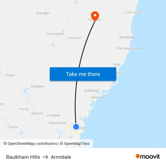 Baulkham Hills to Armidale map