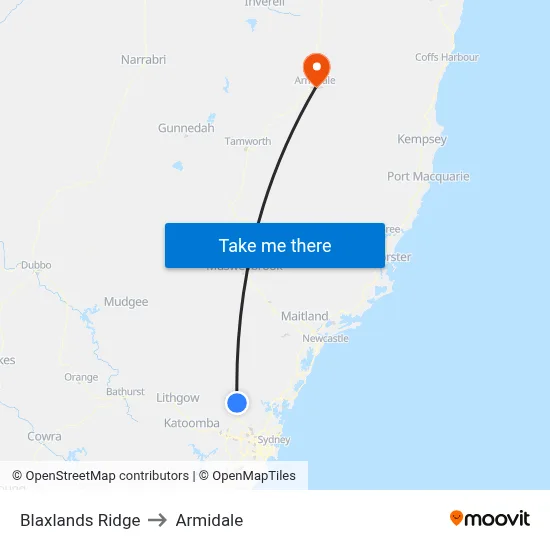 Blaxlands Ridge to Armidale map